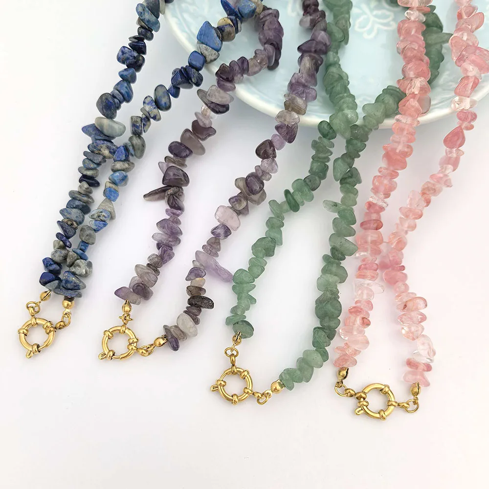 Necklace Women Choker Natural Stone Chain Anchor Spring Clasp Stainless Steel Basic DIY Gold Color PVD Waterproof Wholesale