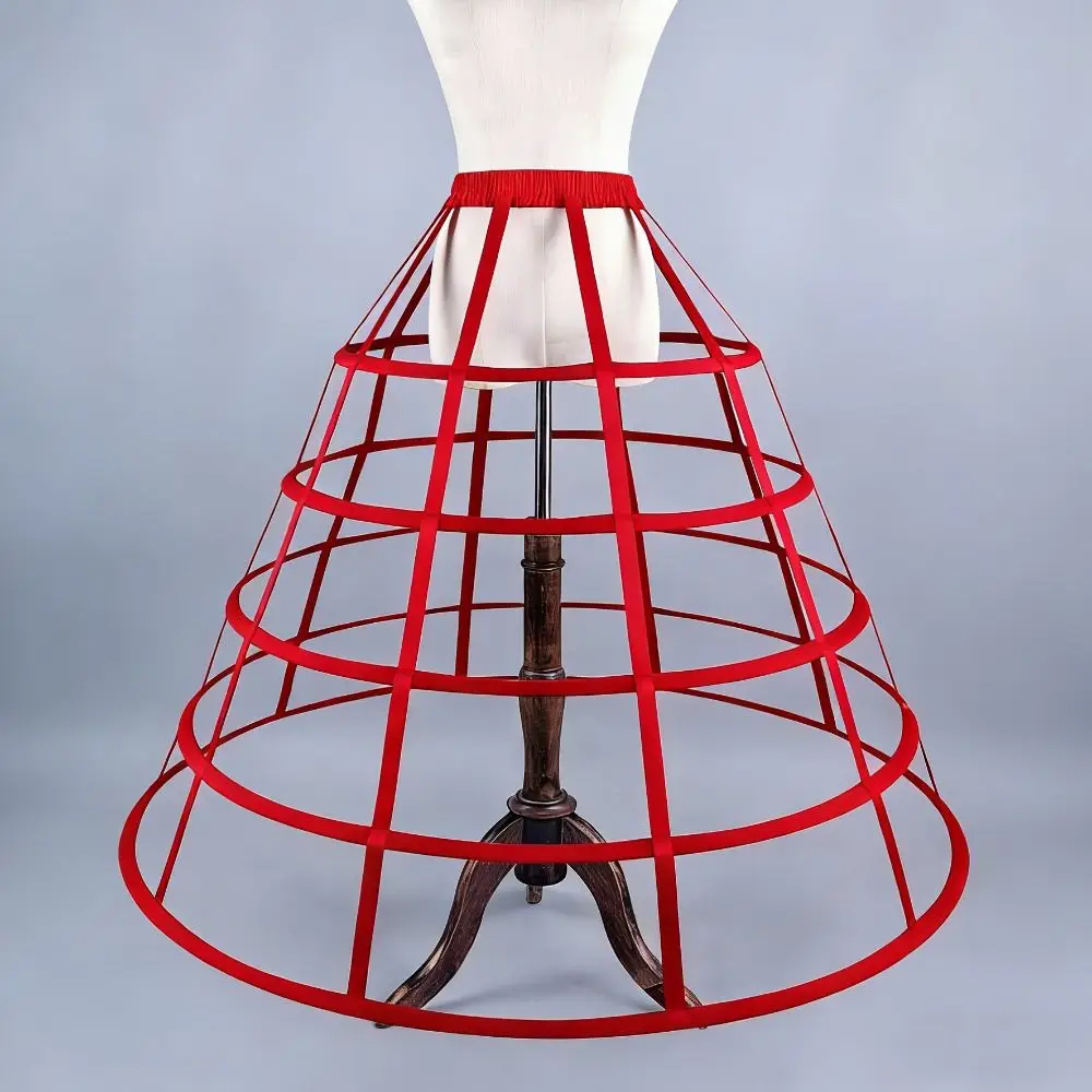 Simple 5 Hoop Hollow Cage Underskirt a-line Elastic Waist Victorian Petticoat Adjustable Breathable Cosplay Crinoline Ball Dress