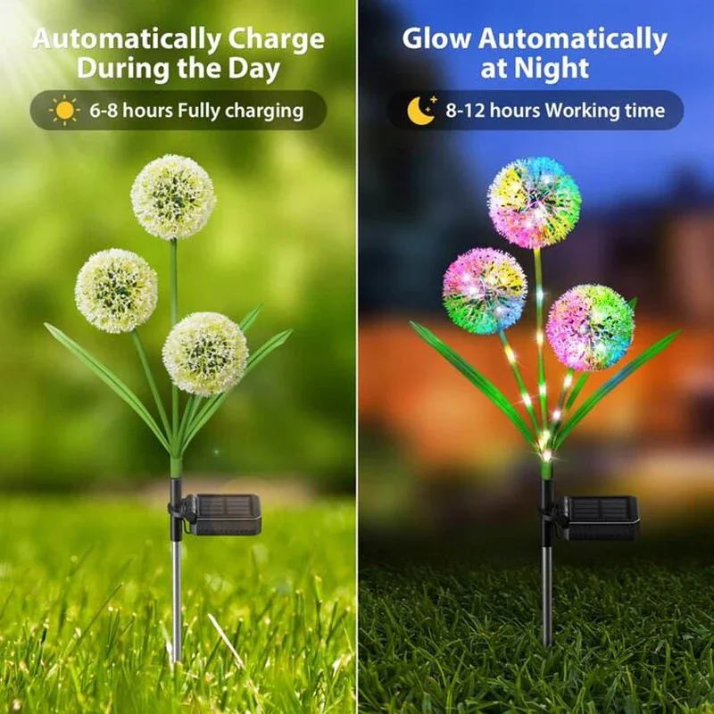 

for House Yard Pathway Lawn Ground Holiday Decoration Lights 3 Heads Dandelion LED Solar Garden Light Outdoor Sunlight Lamp