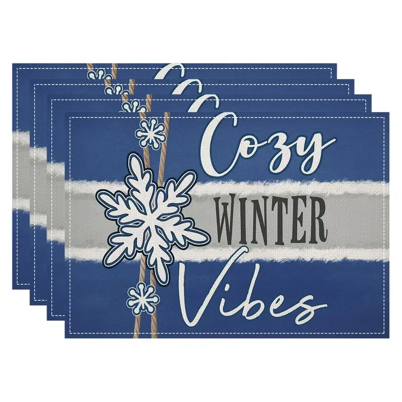 VIKAMA Blue Cute Snowman Christmas Meal Mat Waterproof and Insulated Table Mat Holiday Party Home Restaurant Table Decor Mat