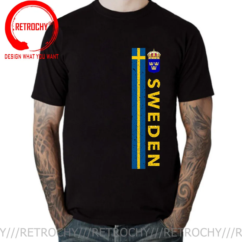 Vintage Look Sverige Flag Of Sweden T Shirt Swedish Jersey Tre Kronor Gift T-Shirt Sweden Sverige Coat of Arms T Shirts men Tops