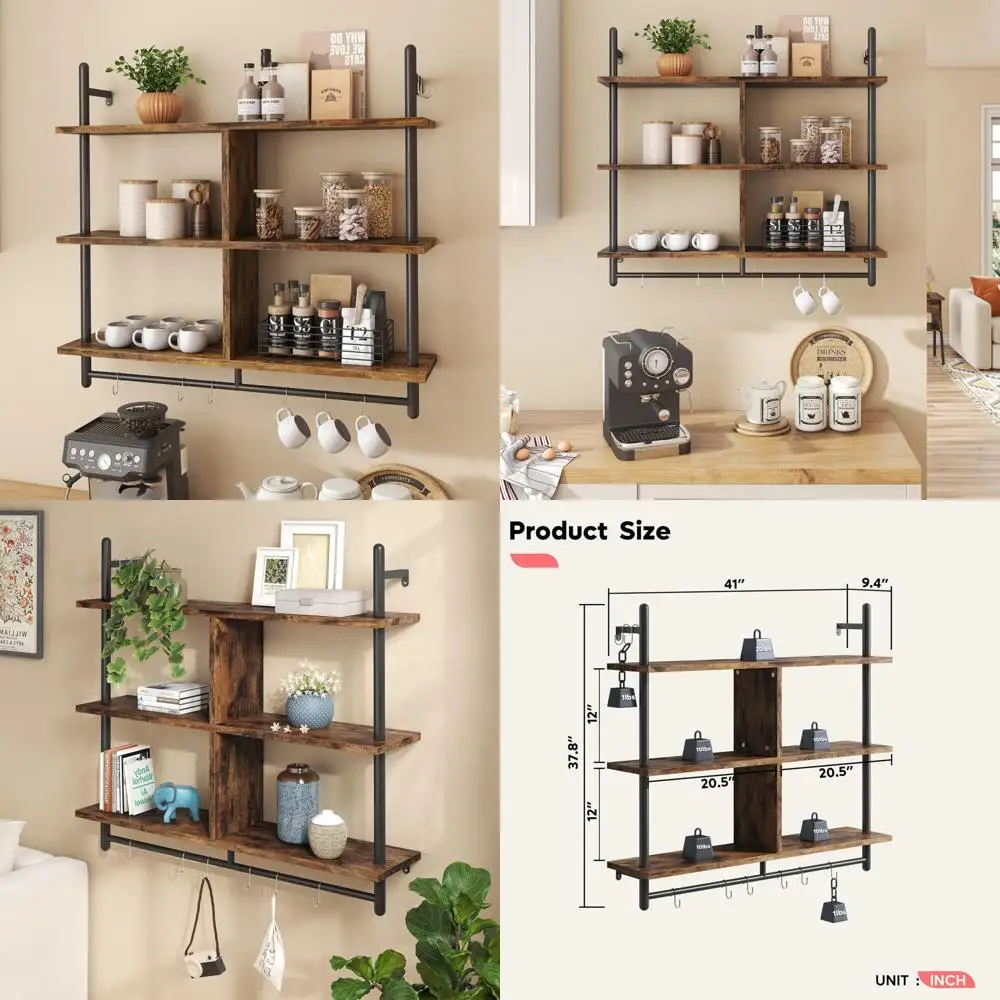 

3-Tier Wall Mounted Ladder Style Kitchen Shelving with Circular Tube Design for Coffee Bar