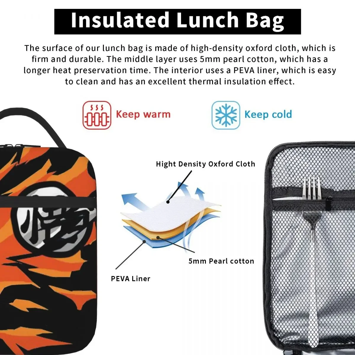 Son Goku Dragon Ball Z Sacs à lunch, Fourre-tout isotherme, Boîte à bento portable, Sacs de pique-nique réutilisables pour femmes, Travail à l'école pour enfants