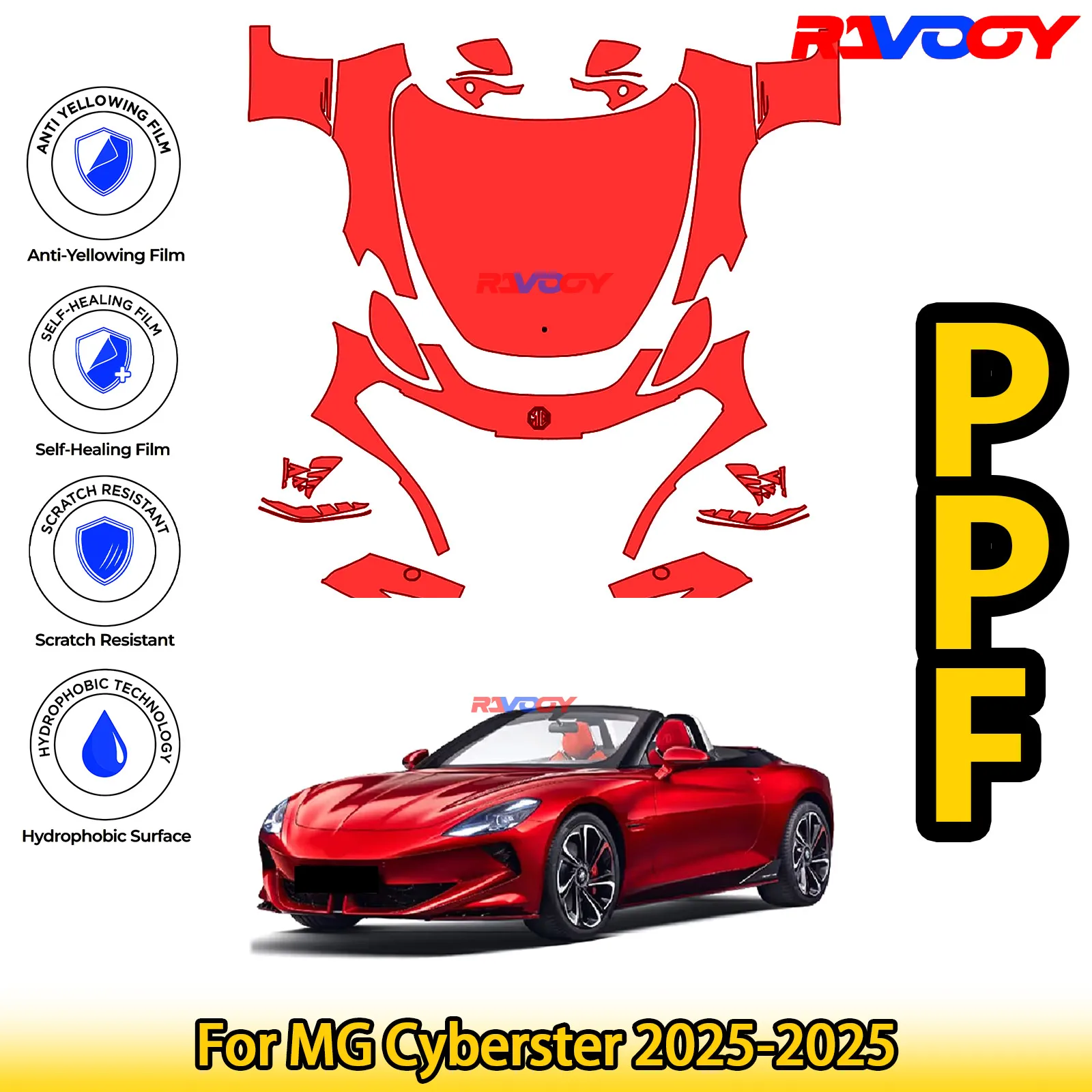 

For MG Cyberster 2025-2025 Glossy Matte Black Precut front PPF Kit Paint Protection Film