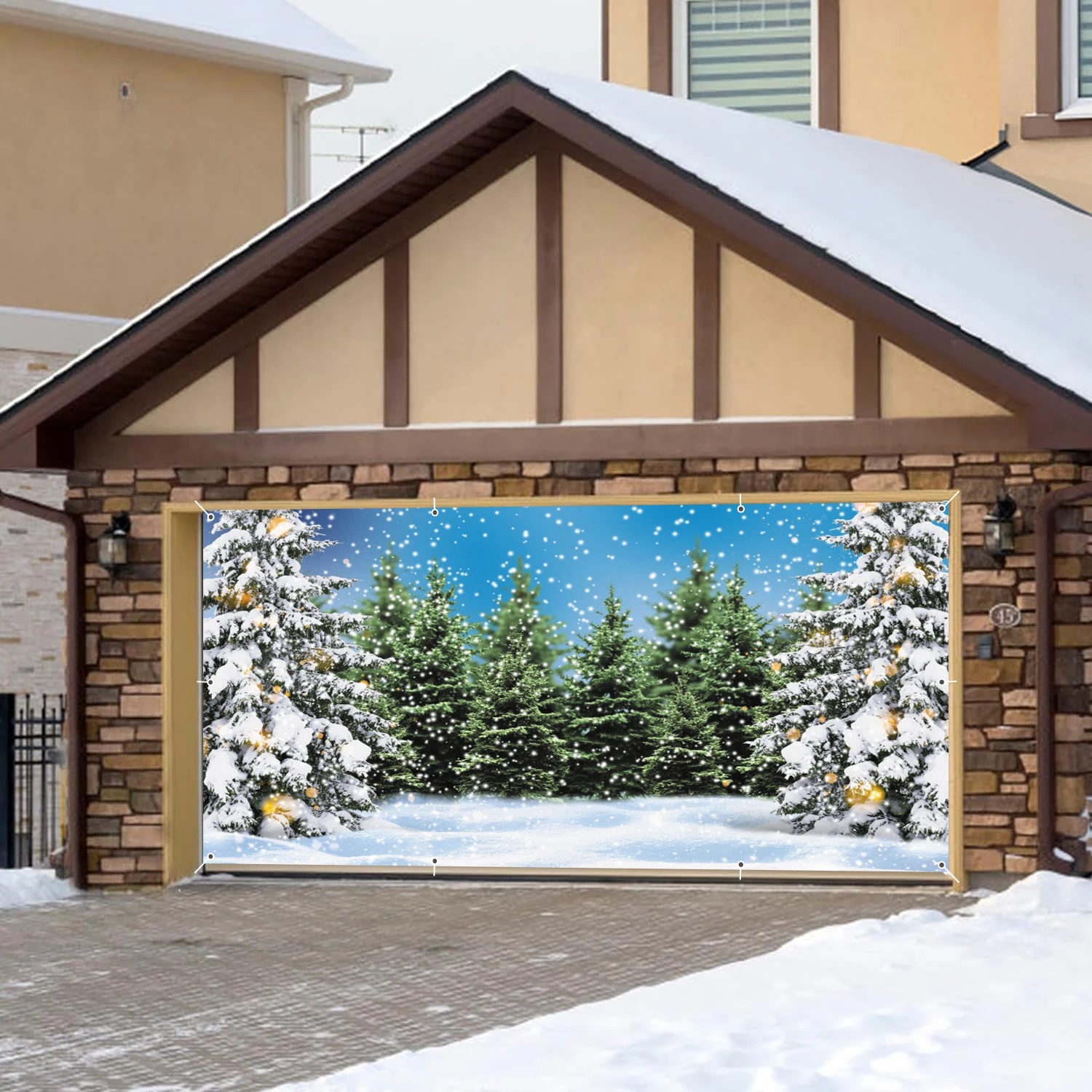 Winter Snow Mountain Weihnachten Garagentor Banner Große Weihnachtshintergrunddekoration für Outdoor Indoor Home Holiday Party