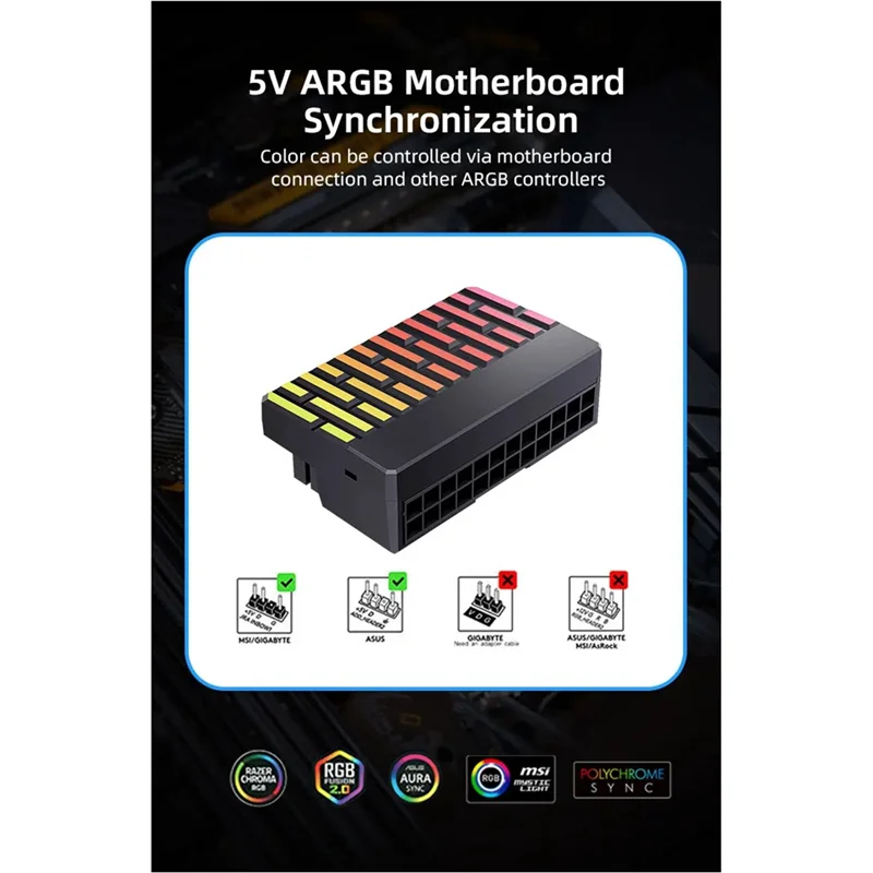 ATX 24-Pin 90 °   Stromanschluss-Adapter, 5 V, 3-polig, ARGB, 24-polig, Buchse auf Stecker, 90 °   Netzteil DIY für Desktops PC-POS