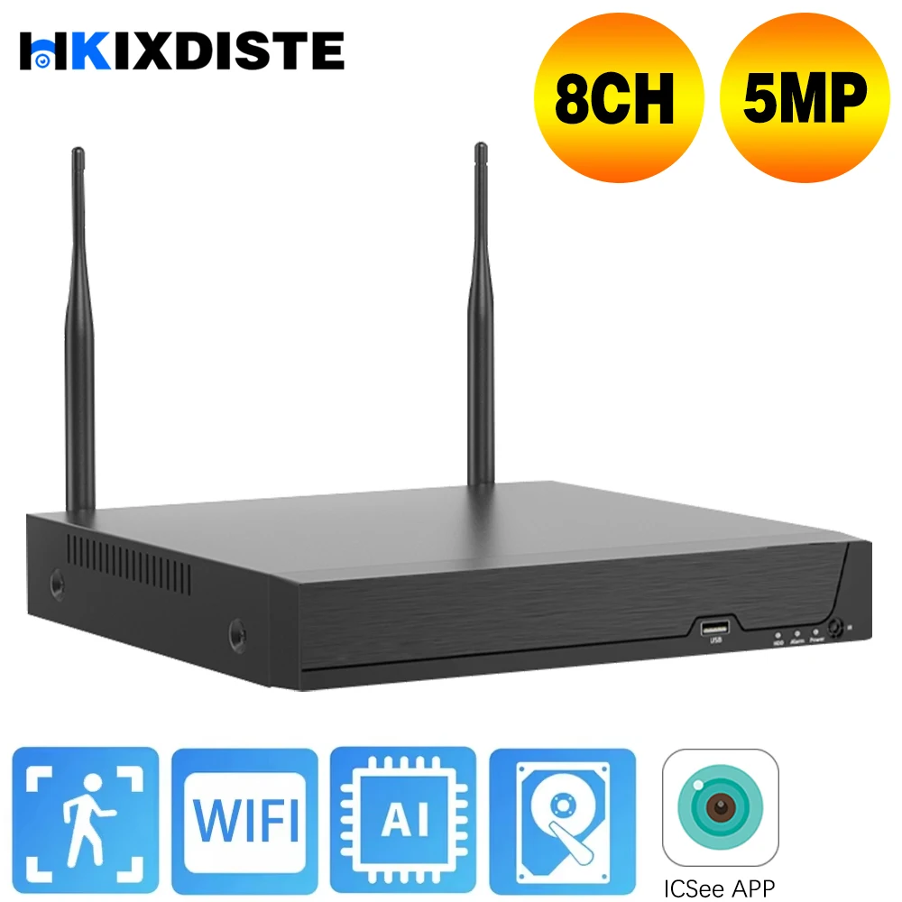 8CH ICsee H.265 HD 5MP Wireless NVR Recorder for ICSEE XMEYE WIFI CCTV Camera System Support 5MP/2MP/1080P Wifi Network Camera