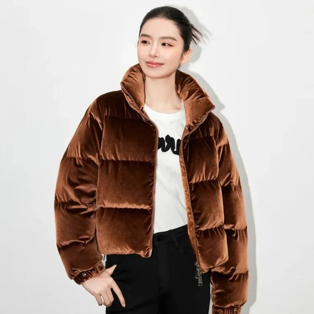 

Down Jacket 2025 Warm Velvet Luxury Stand Collar Puffer Jacket Zipper Vintage for Women Trend Oversize Outerwear Chic Down Coat