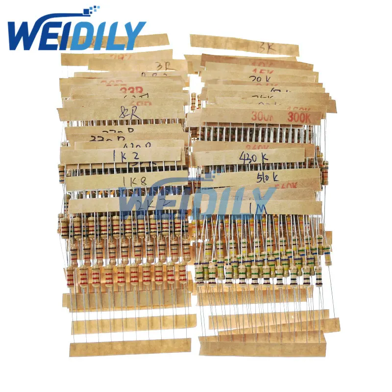 500PCS 1/2W Power 0.5W 1.2 ohm-1M ohm Carbon Film Resistors Set 5% Resistance Assorted Assortment Kit 50 Values Each 10PCS New