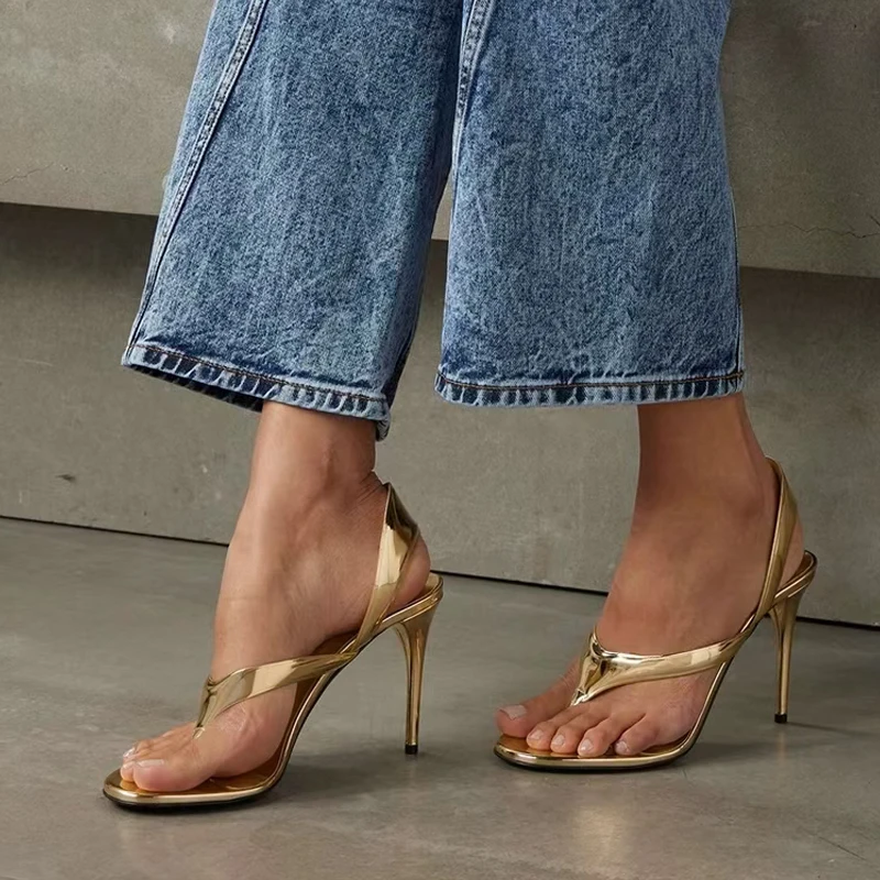 

Liyke Concise Cozy Leather Women Flip Flop High Heels Sexy Gold Sandals Slingback Runway Ladies Party Dress Shoes Big Size 35-46
