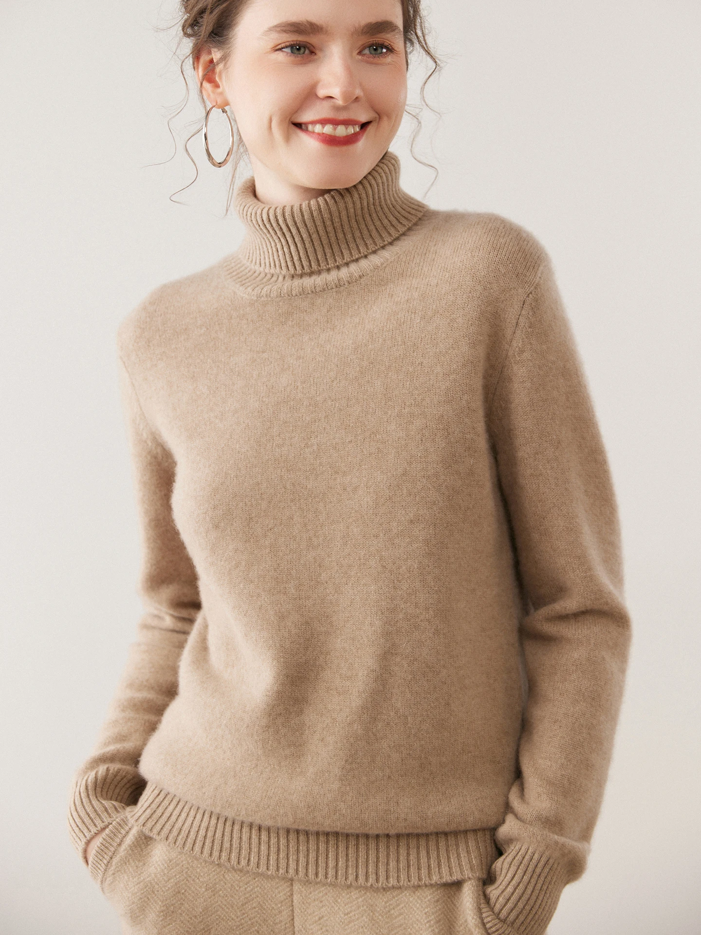 

TLOML Women Autumn Winter 100% Cashmere Sweater Basic Turtleneck Pullover Bottom Sweater Cashmere Knitwear Female Clothing Tops