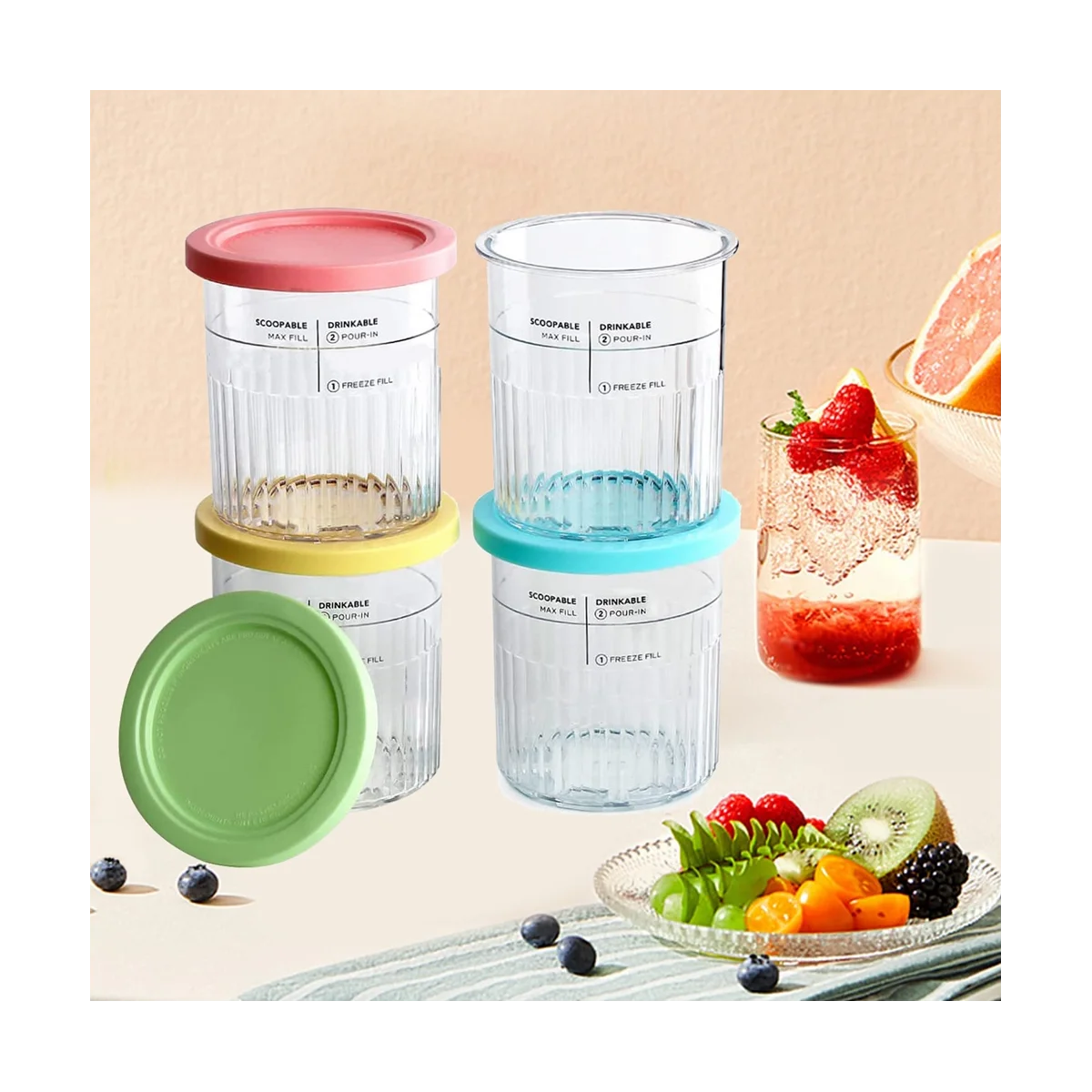 4PCS Ice Cream Pints and Lids for Ninja Creami NC500 NC501 Ice Cream Storage Containers Food Freezer