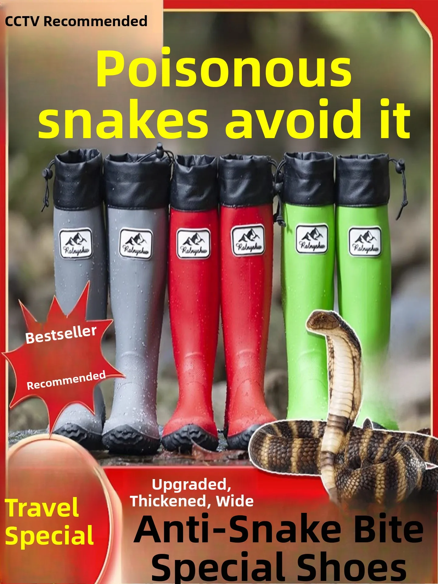 

Outdoor Thickened Anti-Snake Bite Special Rain Boots Waterproof Anti-Piercing Slip-Resistant High-Tube Hiking Fishing Sea Exp...