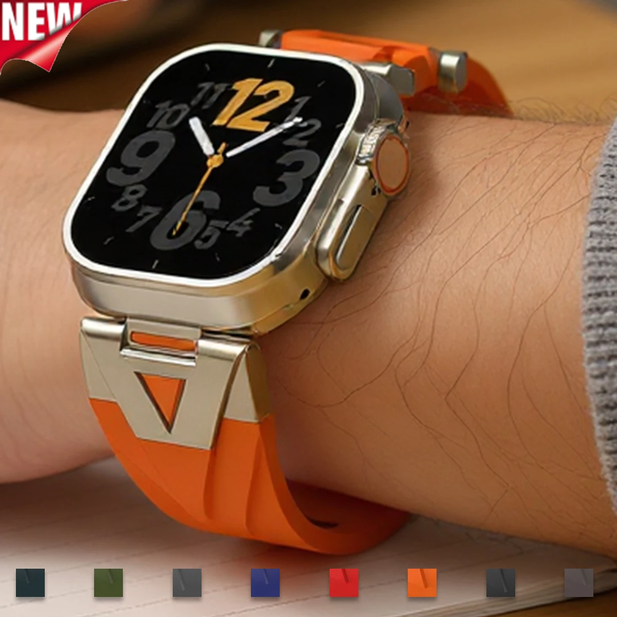 لساعة أبل الفرقة سيليكون الفرقة ل iWatch سلسلة Ultra2 10 9 8 7 SE 6 5 4 3 2 1 محول معدني فاخر تصميم رائع حزام رياضي