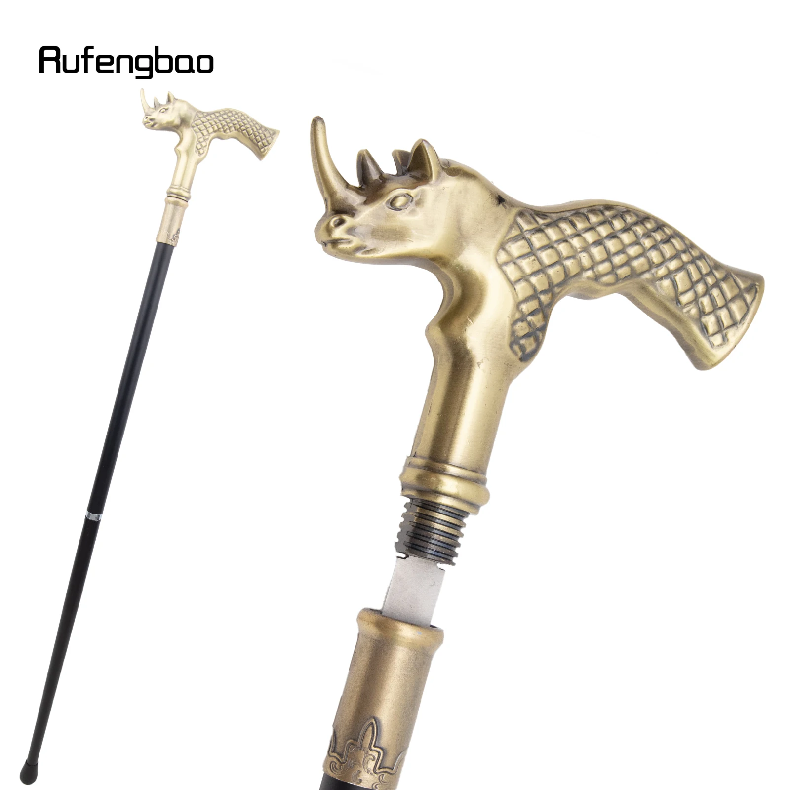 Copper Rhinoceros  Head Walking Stick with Hidden Plate Self Defense Fashion Cane Plate Cosplay Crosier Stick 91cm