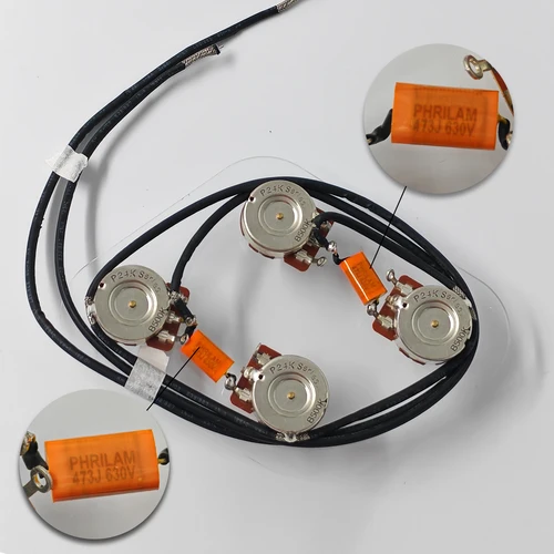 Imagen 2 del producto Kit de arnés de cableado PHRILM Premium precableado 2T2V con interruptor separado para guitarra eléctrica estilo LP o piezas de guitarra similares