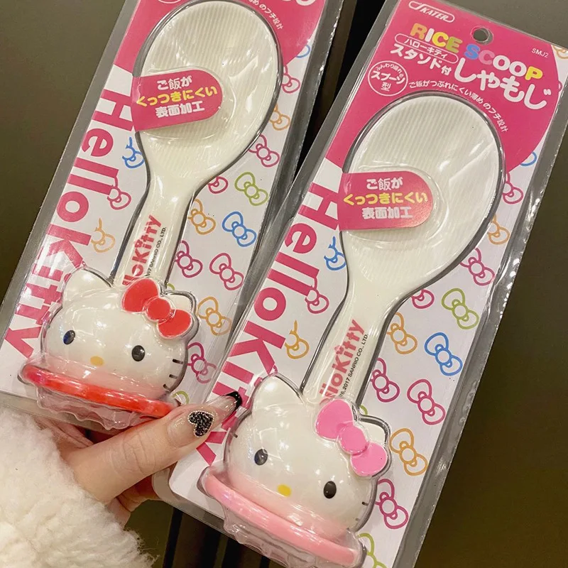 Sanrio Hello Kitty 20cm Suction Cup Rice Spoon Non-stick Plastic Rice Cooker Girls Household Rice Shovel Kawaii Spoon Gifts