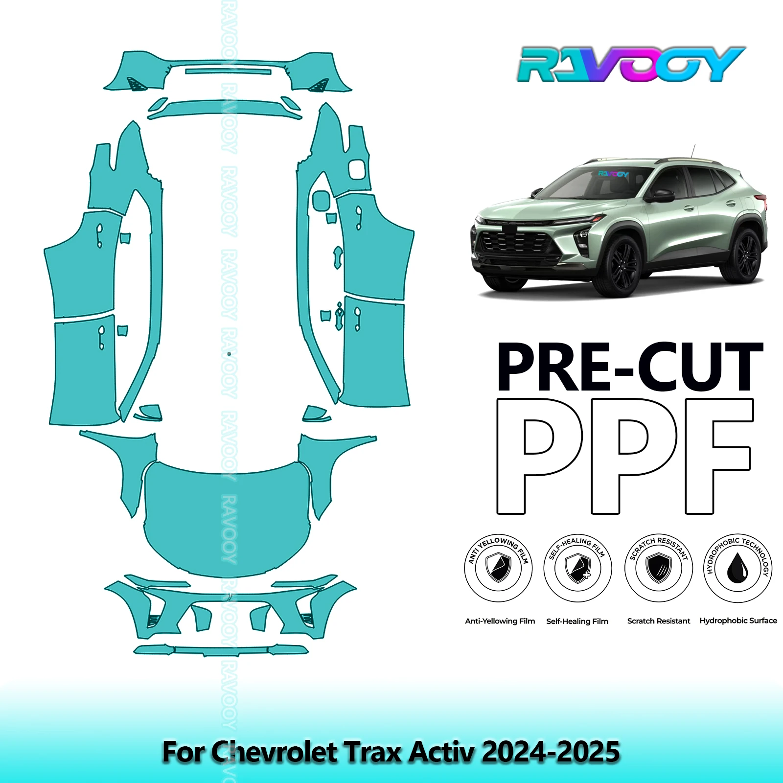 RAVOOY 8.5Mil Custom-Fit Precut TPU PPF Full Vehicle Clear Bra Stone Guard EU UK For Chevrolet Trax Activ 2024-2026