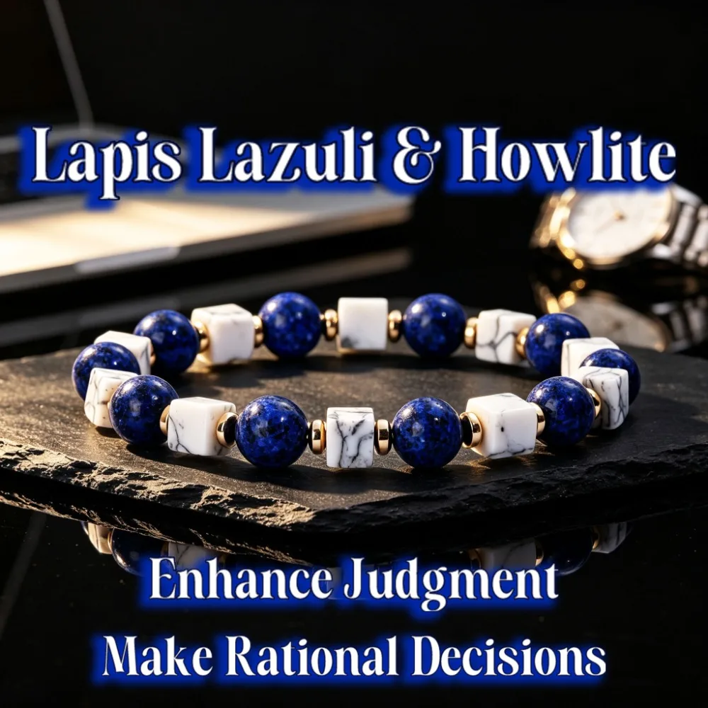 Natural Lapis Lazuli and White Turquoise Beaded Bracelet – A Crystal Bracelet to Enhance Judgment; Minimalist Versatile Jewelry