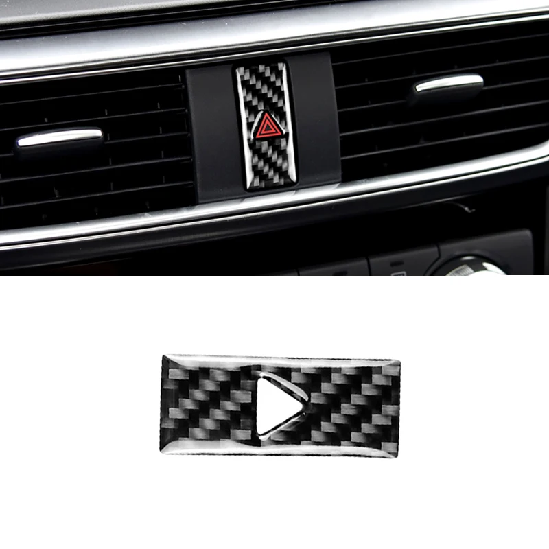 

For Mazda CX-5 CX5 2017 2018 Carbon Fiber Car Center Console Safety Warning Button Cover Decor Trim