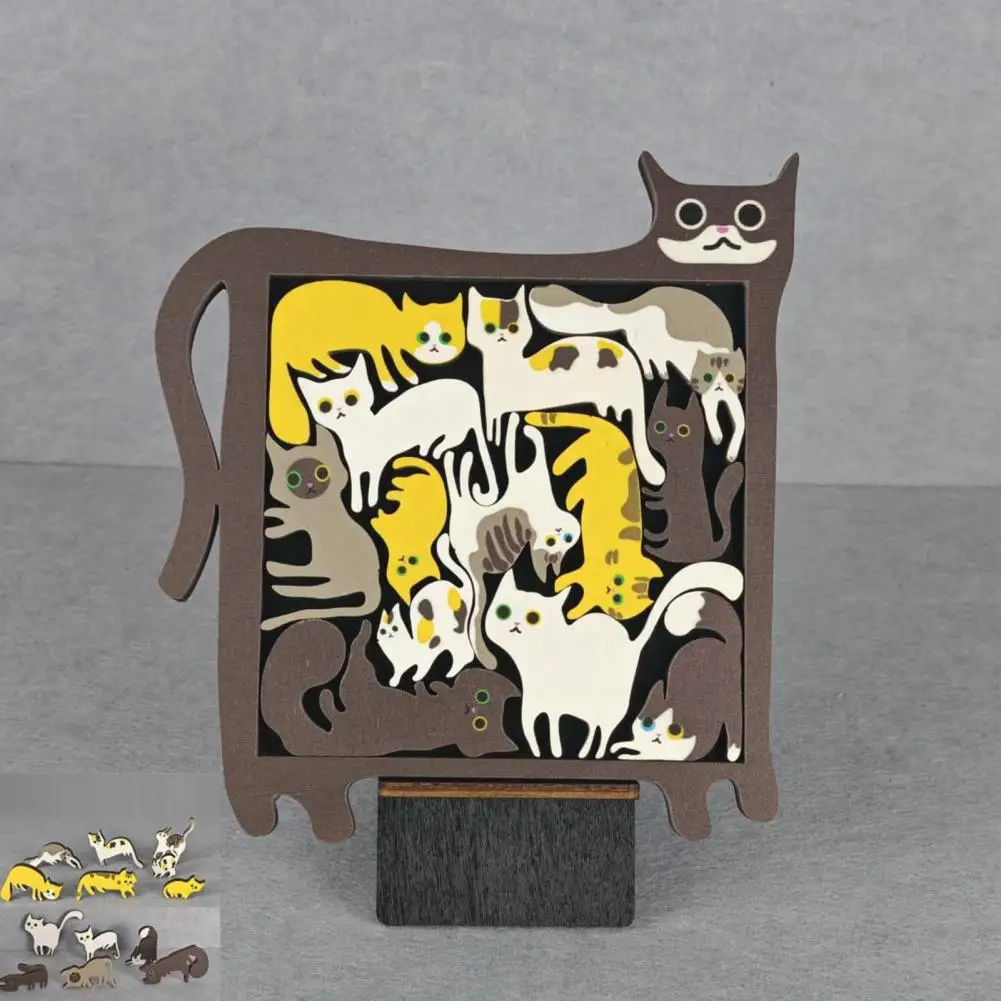 Jeu de Puzzle en bois pour chat, jeu de voyage de poche pour voiture, route, avion, activités, soulagement du stress, Figurine de chat, Puzzle pour fête d'anniversaire