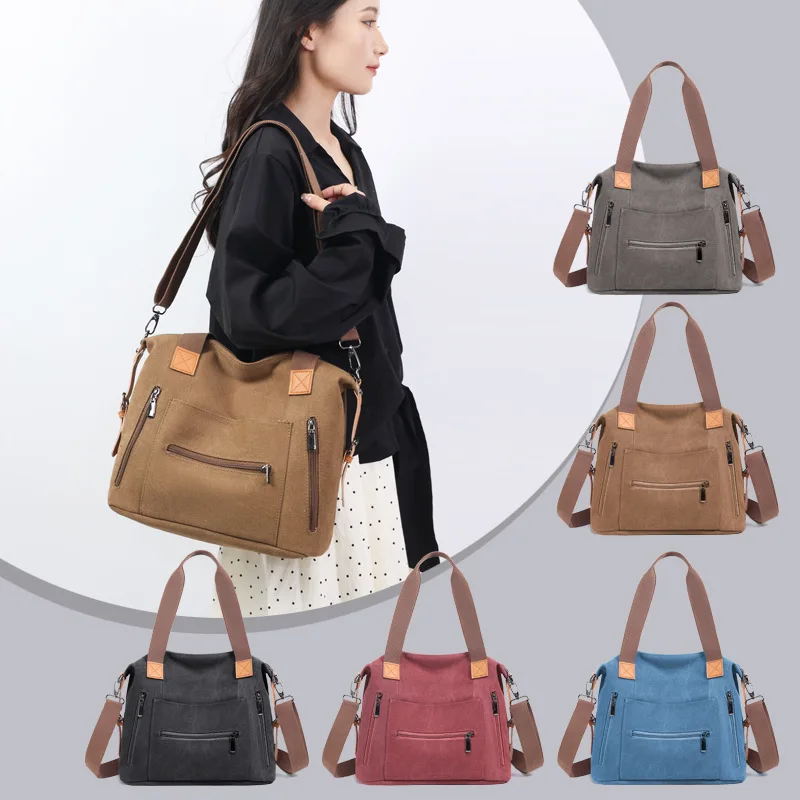 

Women Canvas Tote Bag Large Capacity Casual Shoulder Handheld Purse Daily Works Travel Crossbody Vintage Top Handle Shopping Bag