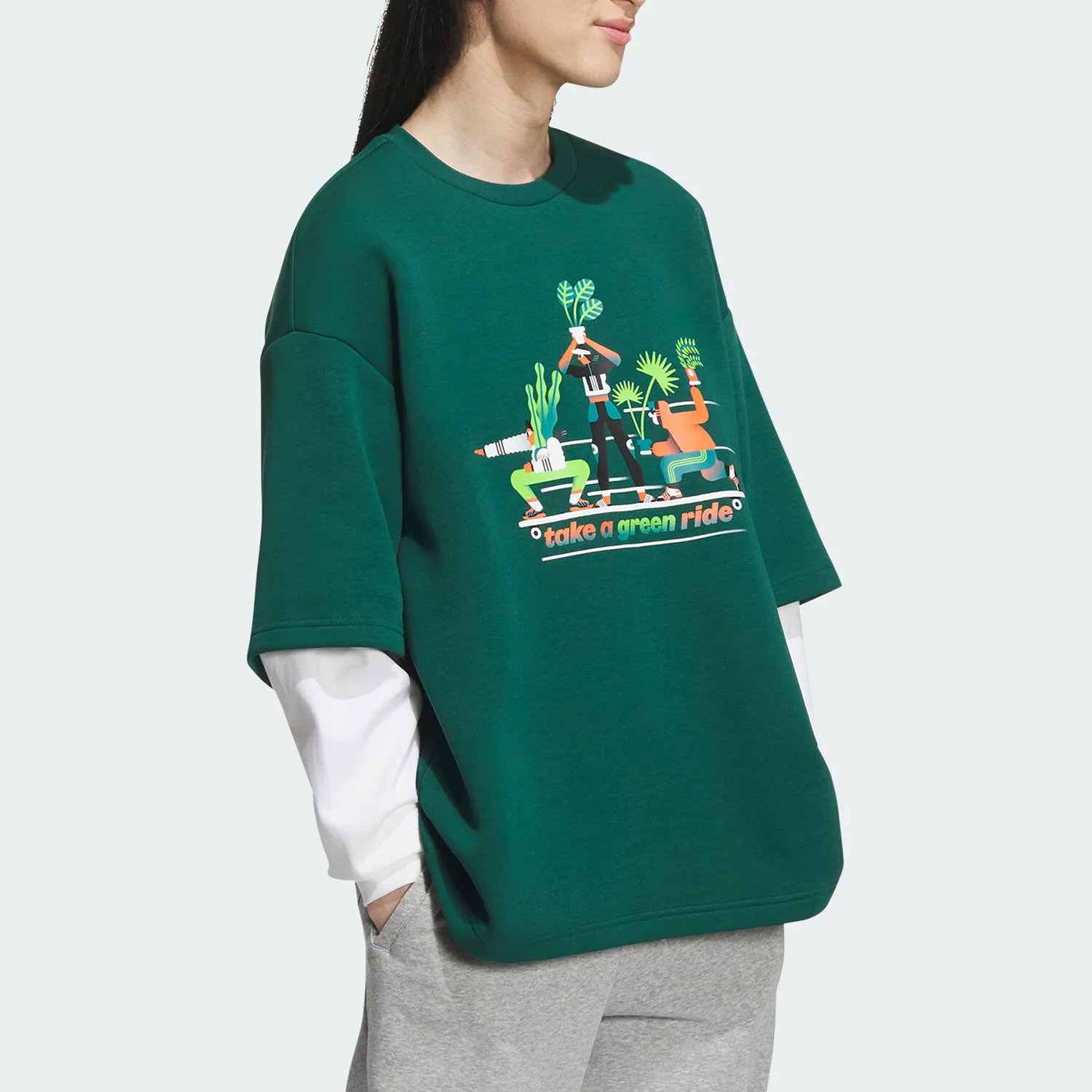 Adidas SWEAT CREW Green Ride Tee, Eco-Friendly & Durable for Daily Use and Leisure Activities