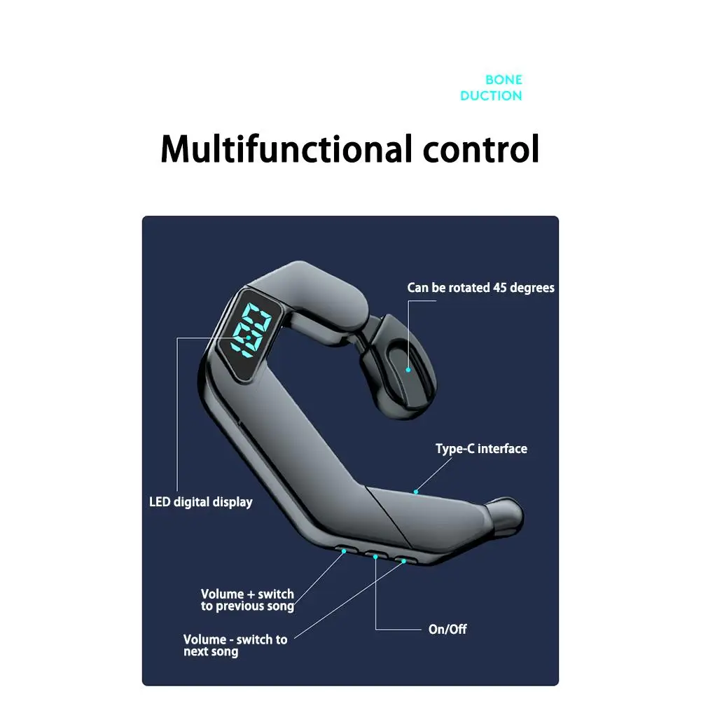 العظام التوصيل الأذن سماعة أذن خطافية بلوتوث-متوافق V5.2 سماعة رأس صوت مجسم لاسلكية مع هيئة التصنيع العسكري Led واقي أذن رياضي للهاتف