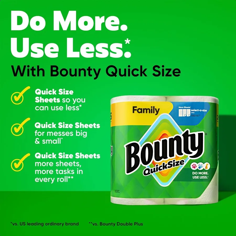 Asciugamani di carta Bounty Quick Size Bianco 16 Rotoli Famiglia = 40 Rotoli Regolari