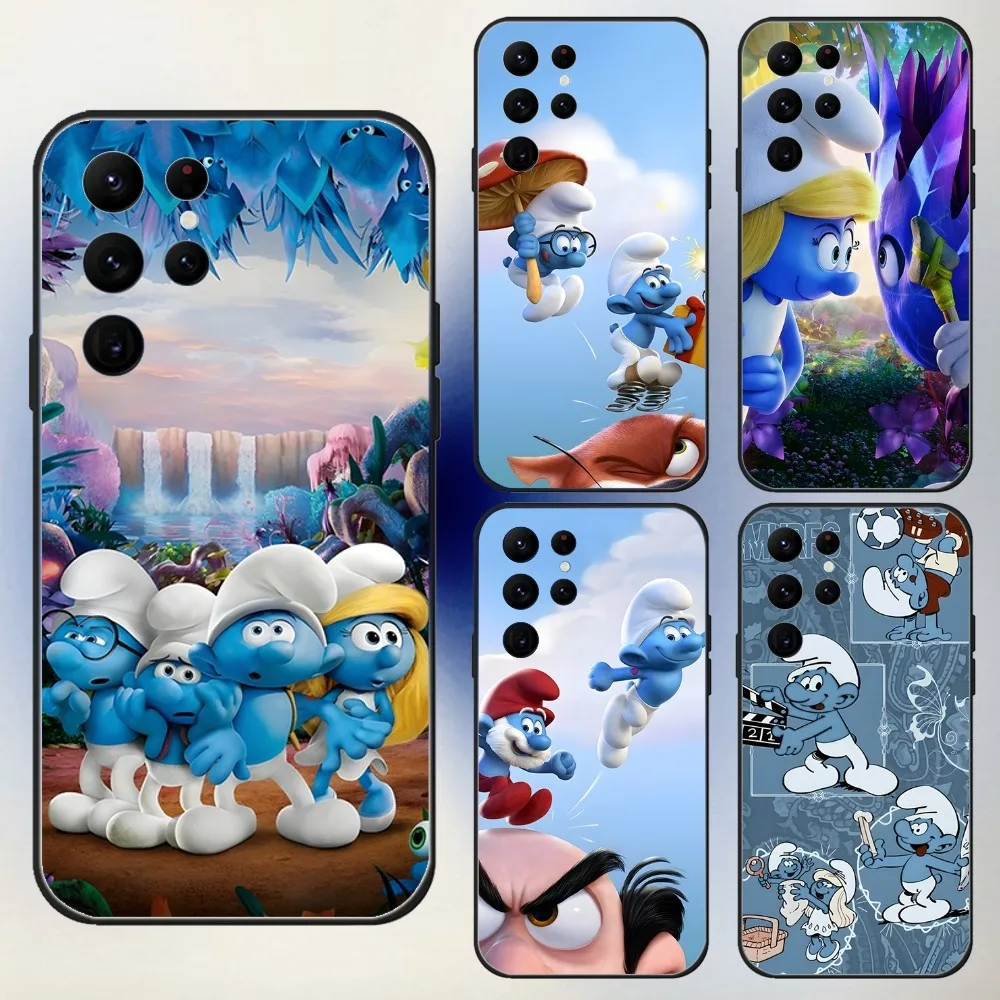 Cartoon The S-Smurfs Phone Case For Samsung S24,23,22,30,21,10,9,Ultra,Plus,Lite,FE,5G Black Soft Case