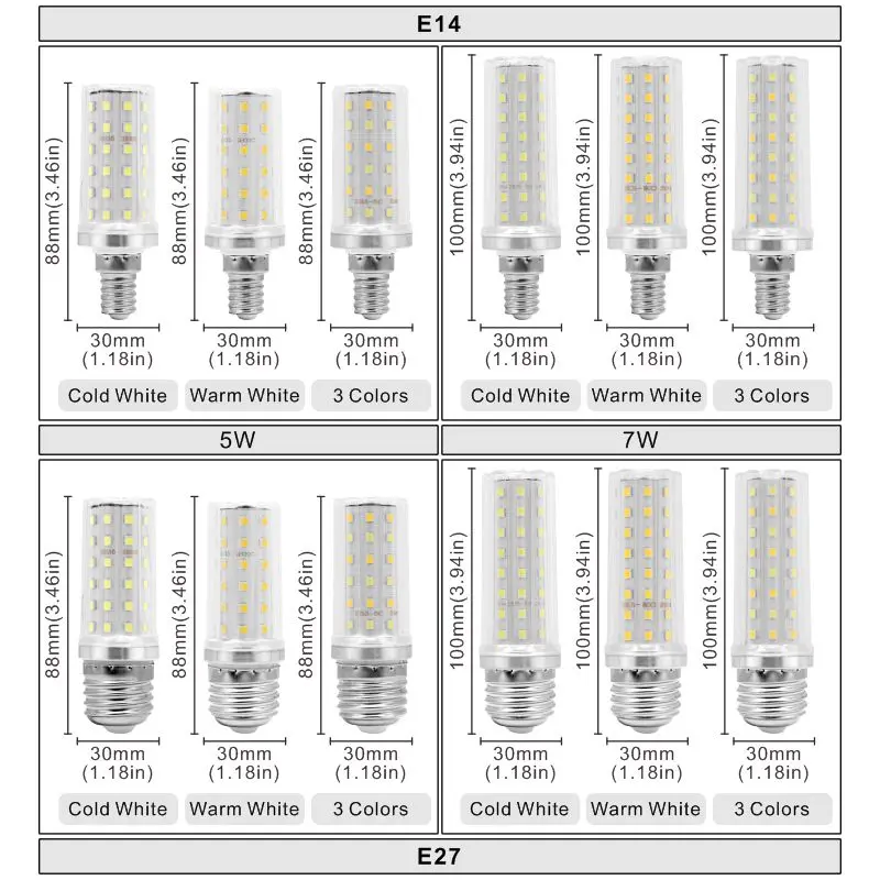 الطاقة الحقيقية E27 E14 LED الذرة لمبة 5 واط 7 واط ضوء لمبة 60/80 المصابيح SMD2835 220 فولت-240 فولت LED مصباح ديكور المنزل الثريا شمعة ضوء