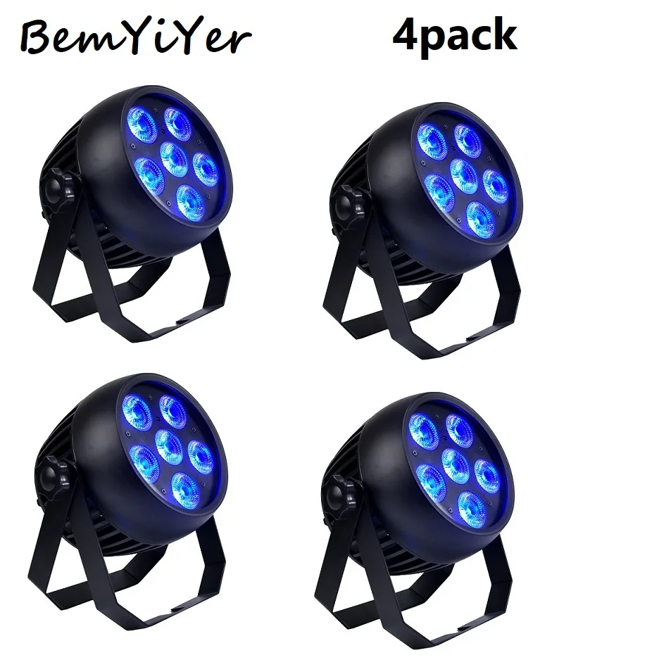 

BemYiYer, 4 шт., уличные светодиодные прожекторы LED Par Uplights с Wi-Fi, управление через приложение, IP65, на аккумуляторе, 6x18 Вт, беспроводной DMX, ИК, RGBWA+UV 6-в-1 для дискотек, вечеринок, свадебного освещения