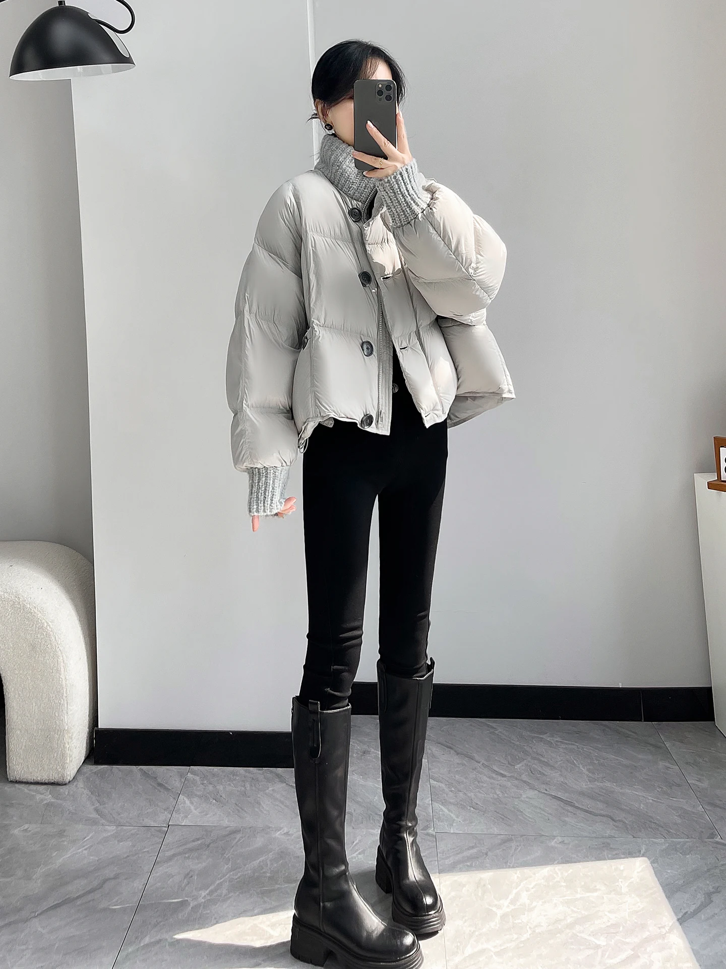 

Женская зимняя новая свободная куртка-пуховик с воротником-стойкой, утепленная, белая, из искусственного пуха