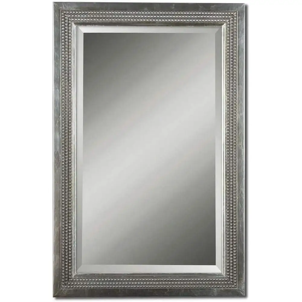 Specchio cosmetico con triplo perline, decorazione da parete rettangolare, bagno, con cornice in metallo, elegante accento per la casa