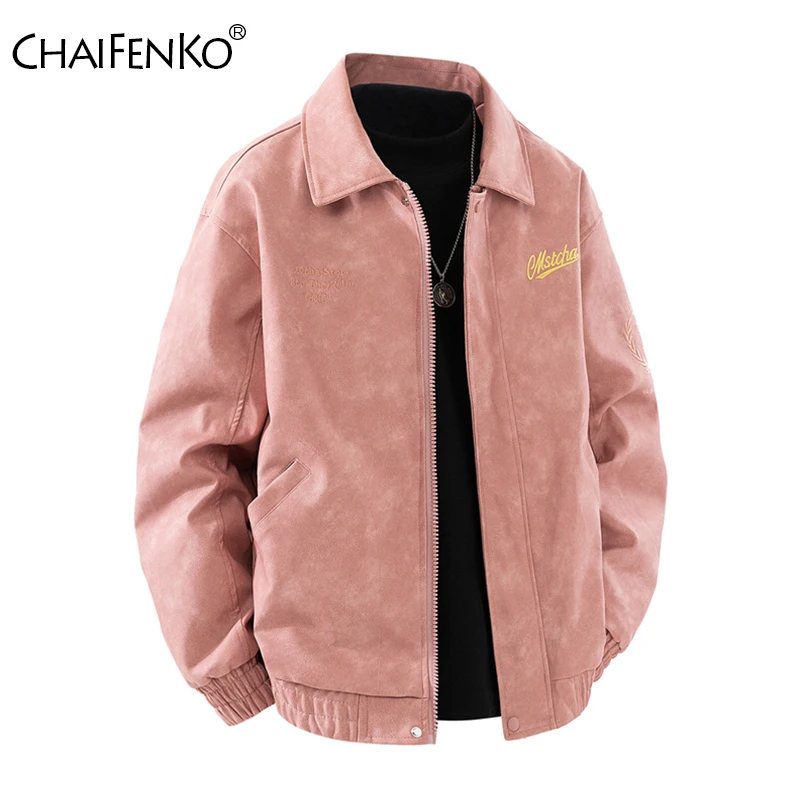 

Spring Autumn Retro Solid Men Coat New Simplicity Fashion Lapel Leather Jacket Outdoors Loose Casual Versatile Windproof Tops