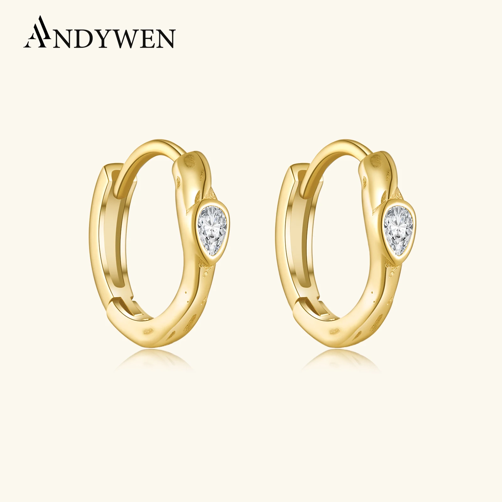 

ANDYWEN New 925 Sterling Silver Water Drop Huggie Hoops Earring with Zircon Inlay Fine Jewelry Gifts for Women Hypoallergenic