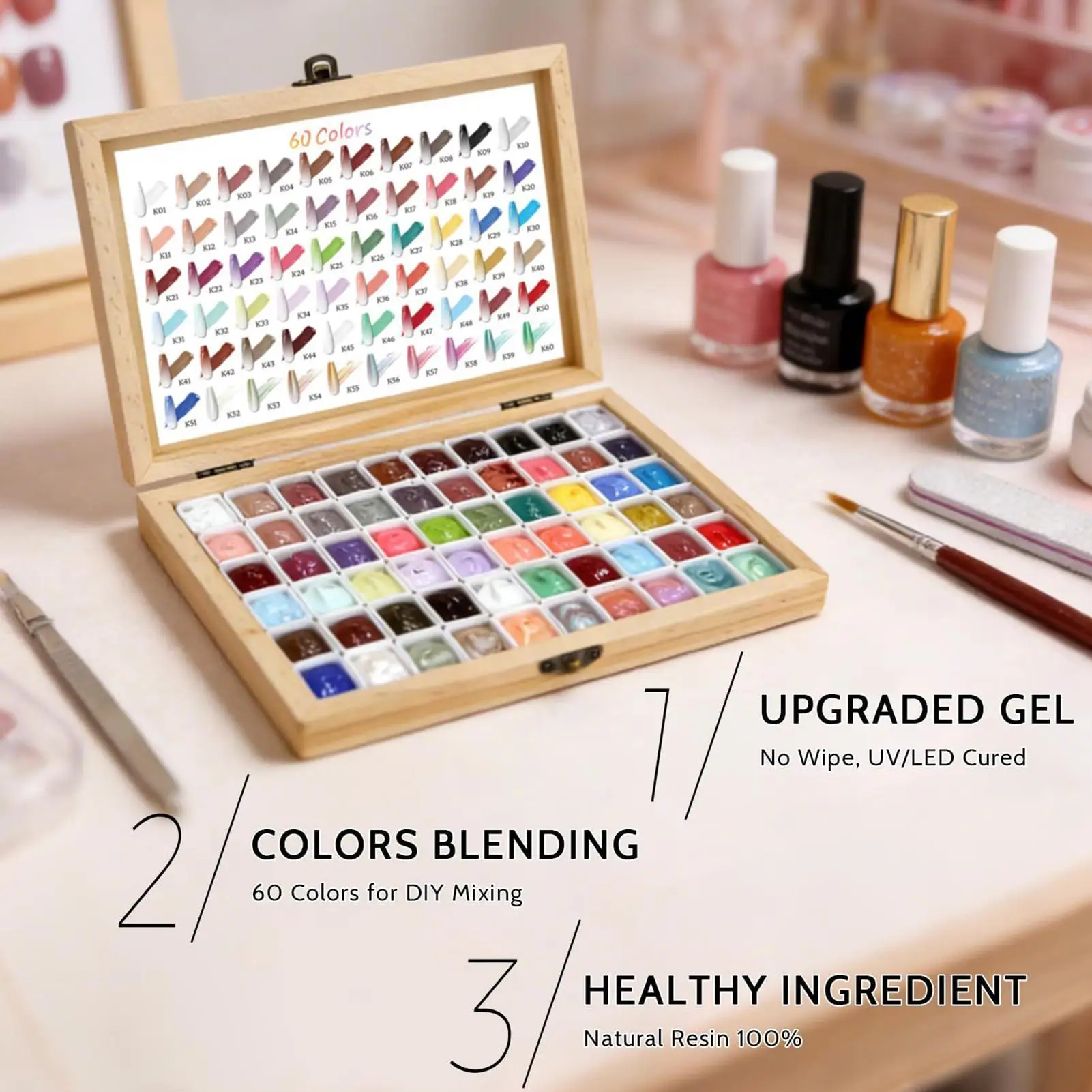 Gel Pat Paint for Nails 60 Colors No-Wipe Highly Pigmented Nail Patting Gel for Home Travel Dormitory Salon Women Girls Beginner