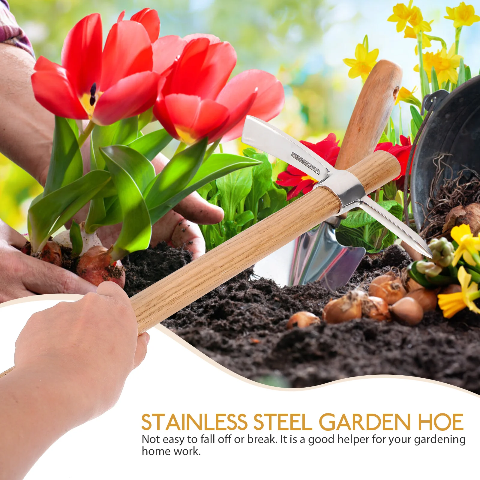 

Garden Hoe Stainless Steel Hand Tool Durable Wood Handle Compact Weeding Tool for Lawn Vegetable Farming Flower Planting