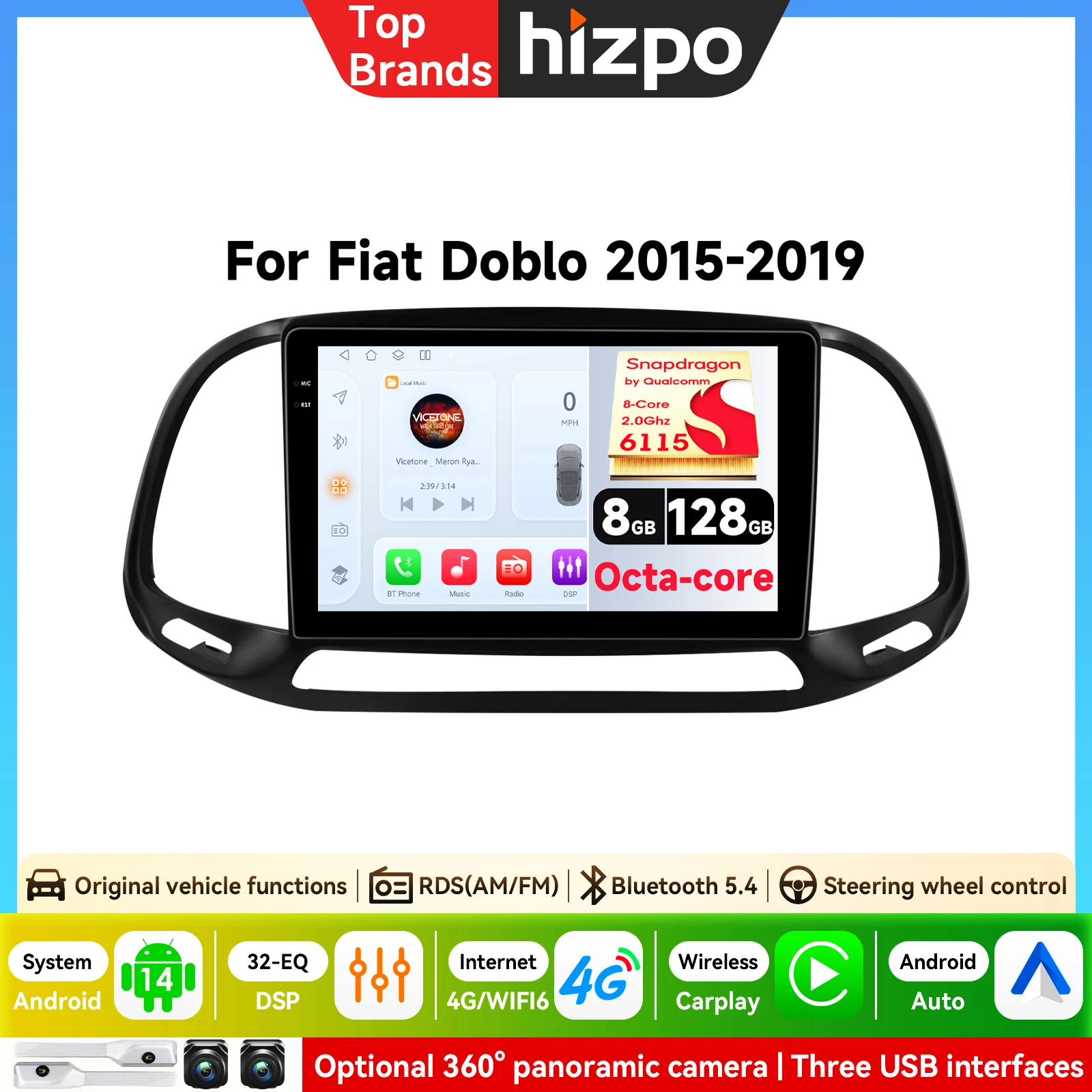 Intelligentes Stereo-System für Fiat Doblo 2015 2016 2017 2018 2019 Android GPS Autoradio Multimedia-Videoplayer Navigation WLAN 4G LTE