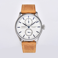New Parnis 43mm Silver Case Automatic Mechanical Men's Watch Leather Strap Men Waterproof Watches reloj hombre 2025 Gift Clock