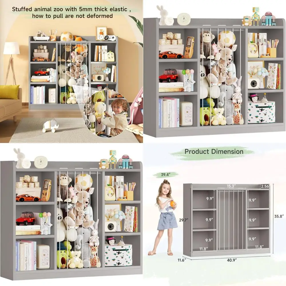 

Серый органайзер для детской игровой комнаты с 8 отсеками для хранения мягких игрушек и книг