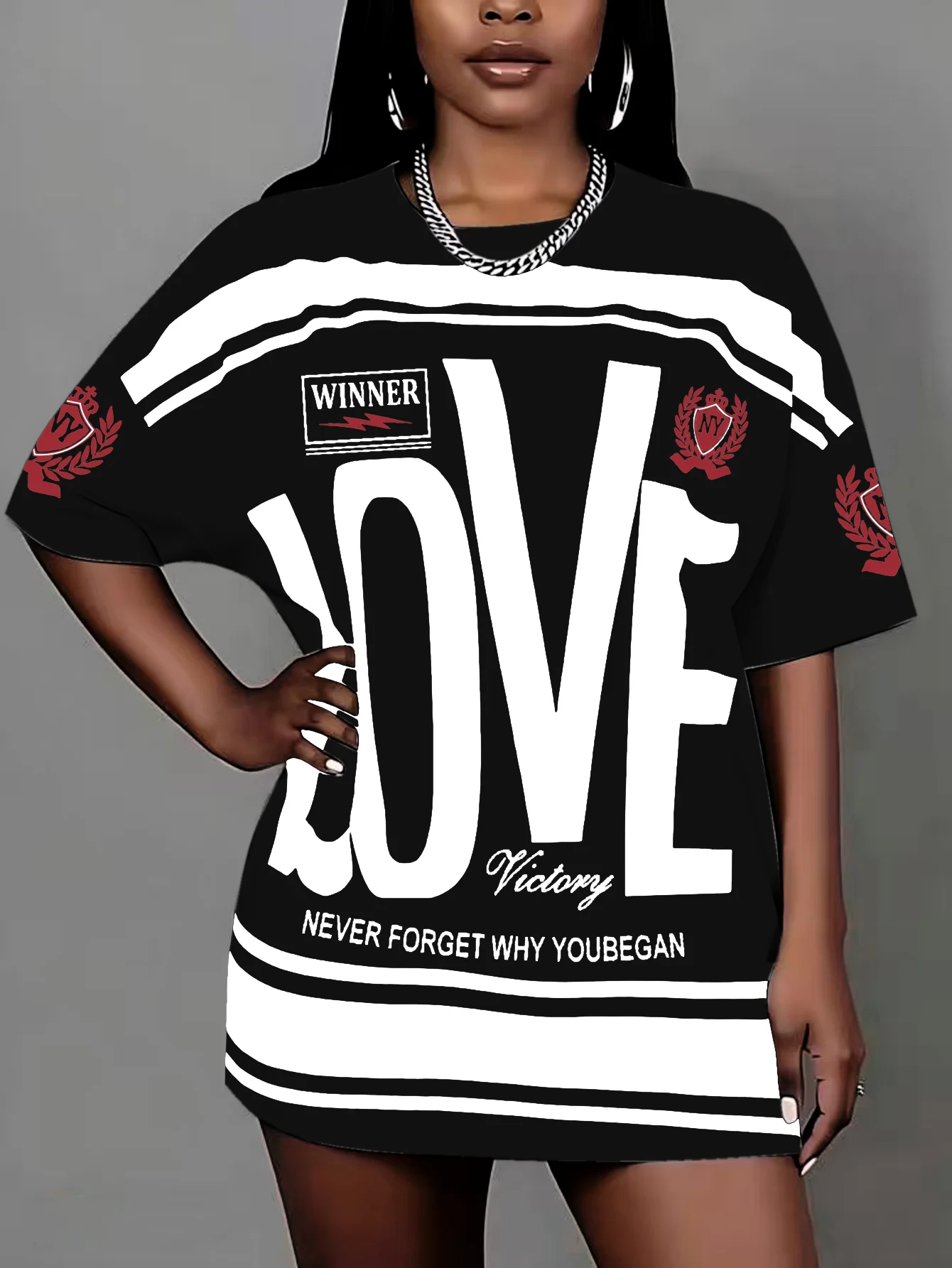 Plus size roupas femininas 2025 novo em torno do pescoço carta impressão camiseta pulôver topo adequado para uso diário