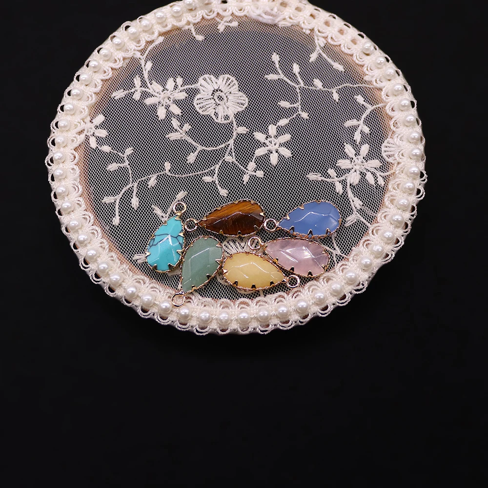 الإبداعية المتخصصة الحجر الطبيعي مصقول قطرة الماء على شكل قلادة مطلية بالذهب حواف مسننة ثقب واحد DIY بها بنفسك مجوهرات اكسسوارات #3