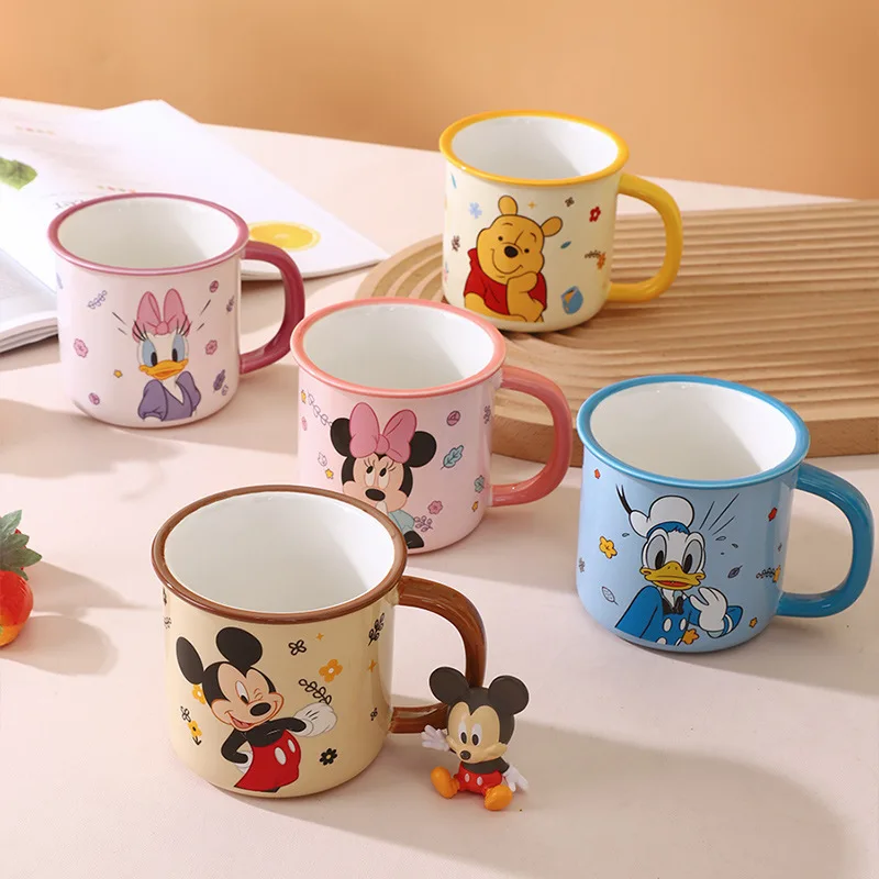 300ML Disney Mickey Mouse Minnie Mouse Coffee Mugs Cute Cartoon Donald Milk Mugs Creative Fashion Mugs Handle Kids Water Cup