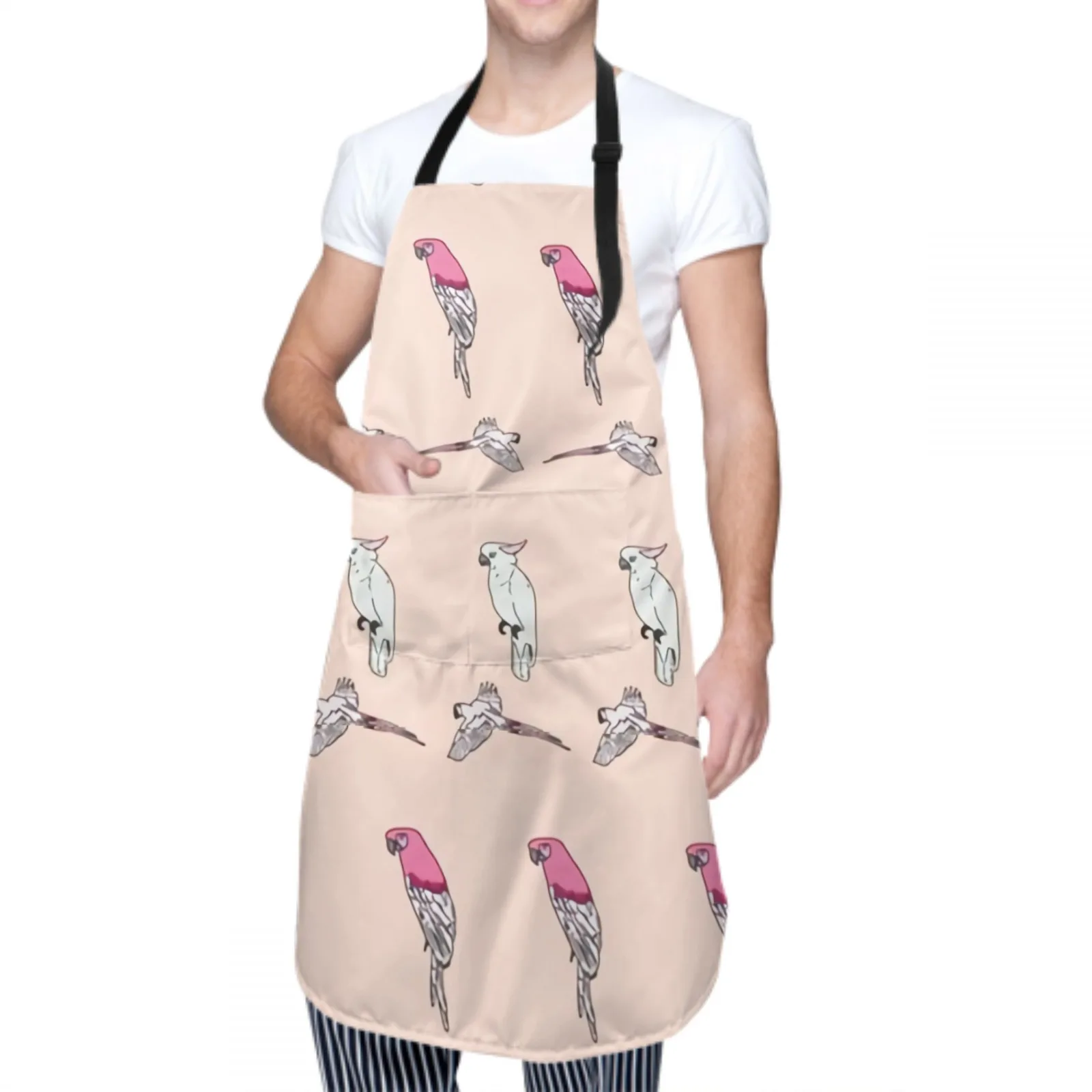 Flower Waterproof Apron with 2 Pockets Kitchen Chef Apron Blue Bird Apron for Hair Brushing Cooking Baking Painting Gardening