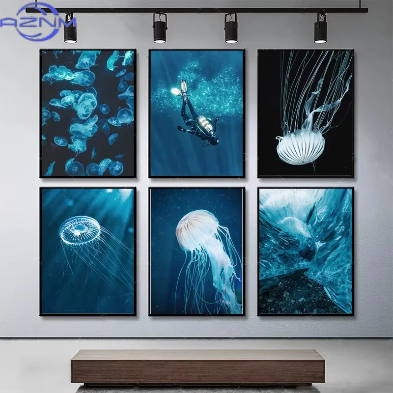 Nature Ocean Animal Whale Breaching Tail Dolphin Wall Art Canvas Painting Waves Seascape Turtle Poster Living Room Home Decor