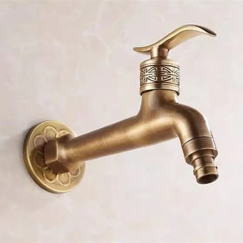 Bibcock Wasserhahn lange Garten Wasserhahn Kran antike Messing Bad Mop Waschbecken Wasserhähne Wand halterung Waschmaschine Wasserhähne Garten
