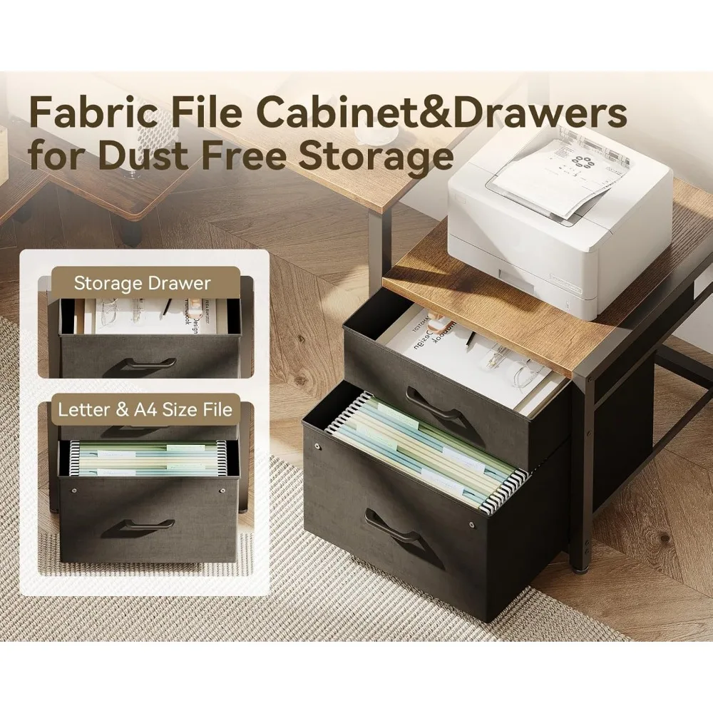 مكتب Casaottima على شكل حرف L مع أدراج وخزانة ملفات، مكتب كمبيوتر قابل للعكس مع أرفف تخزين وحامل وحدة المعالجة المركزية، مكتب زاوية مع #4