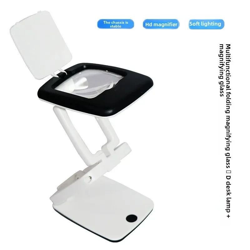 Lighted Desk Magnifying Glass Lamp with Light on Stand Led Portable Pocket Magnifier Visor Folding 3X for Reading Hobby