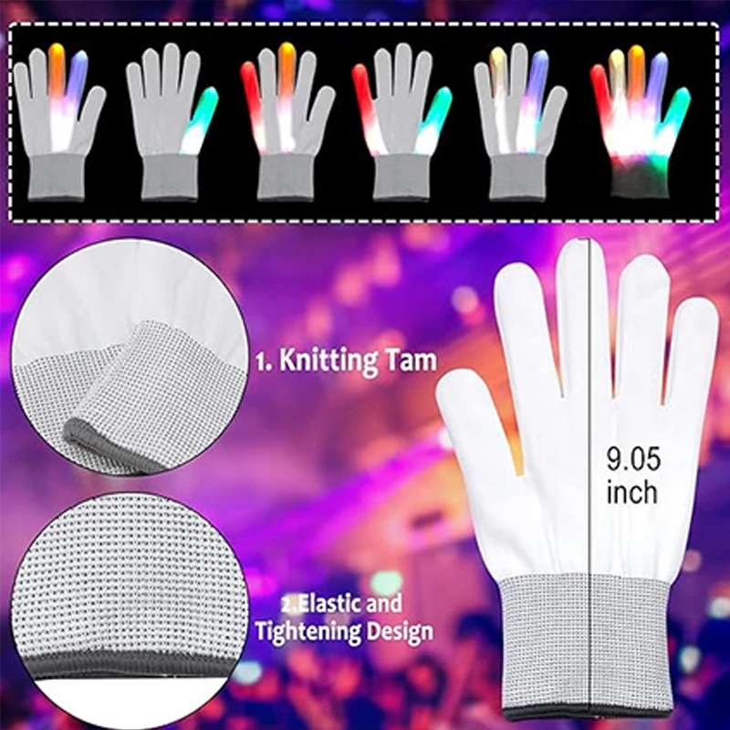 1Pair LED Gloves Halloween Skull Finger Gloves Rave Costume For Stage Show Performance Halloween Party Skeleton Cosplay Props